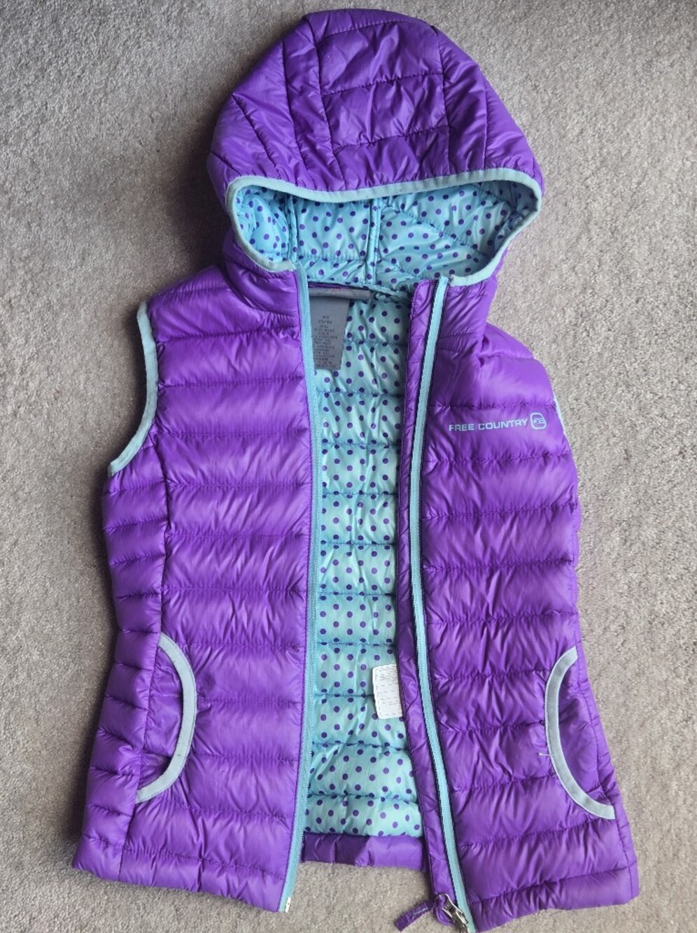 Free Country Kids' Purple Quilted Puffer Vest with Polka Dot Lining